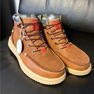 Hey Dude Brown and Red Moc-Toe Boots